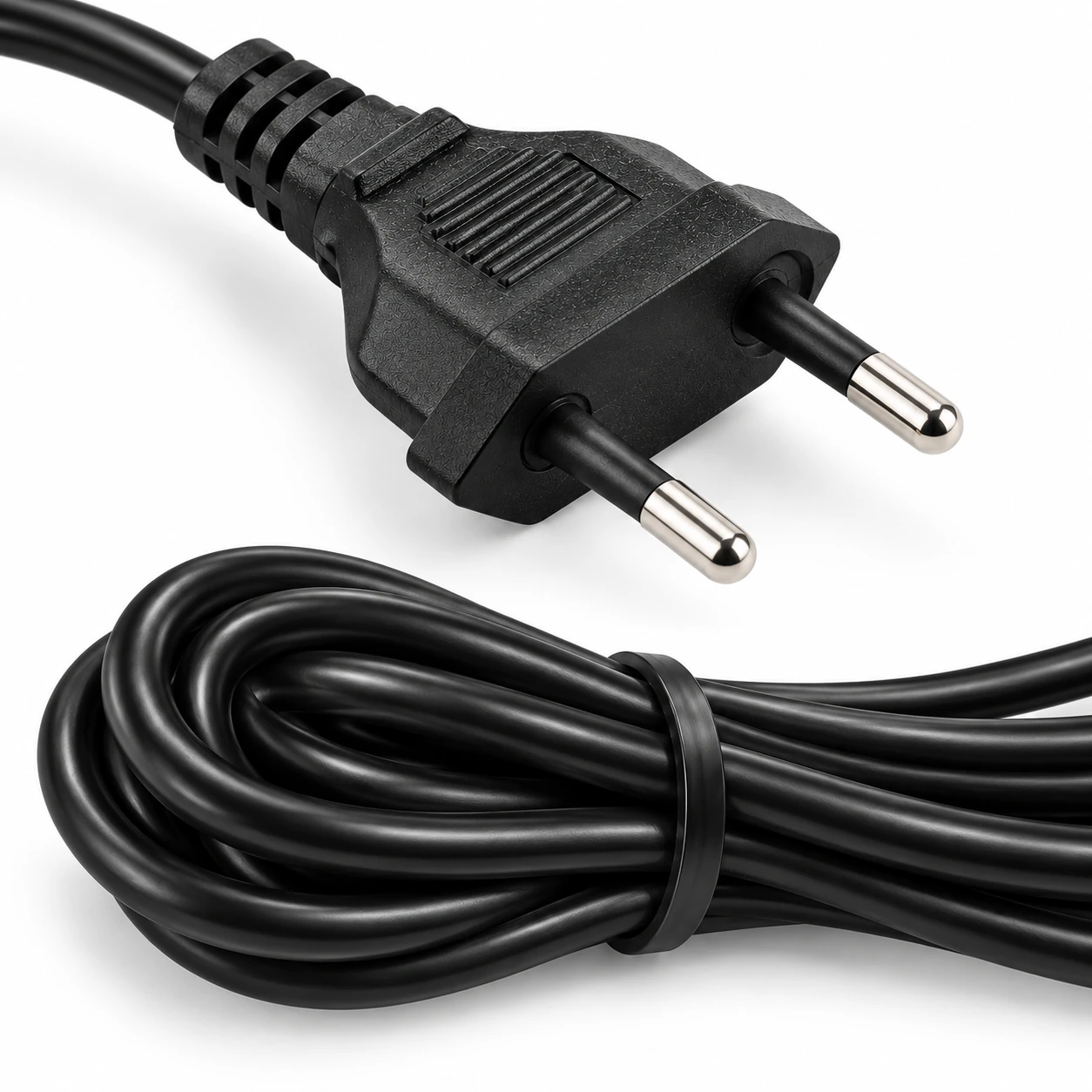 European two-pin plug and the coiled AC cable