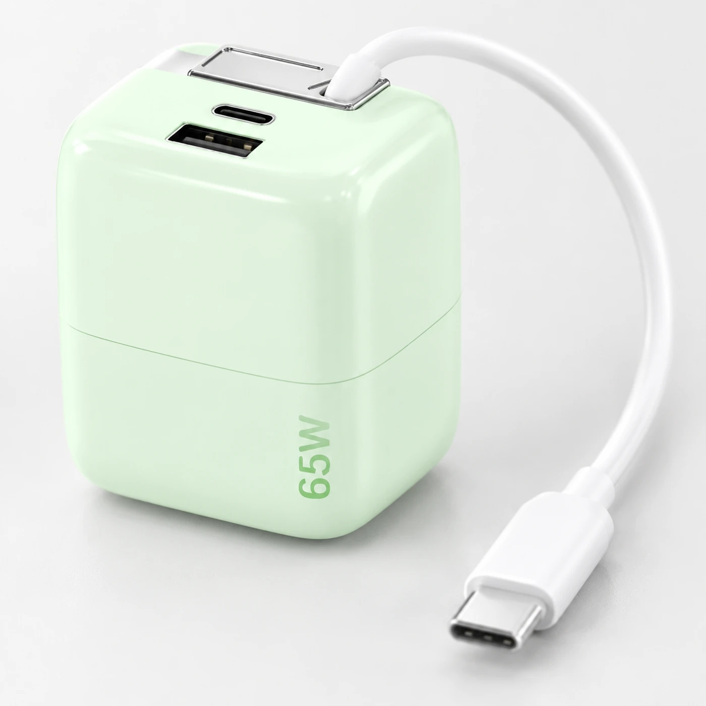 close view of the cable outlet and the white USB-C plug