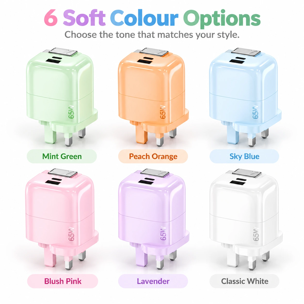 six soft colour options